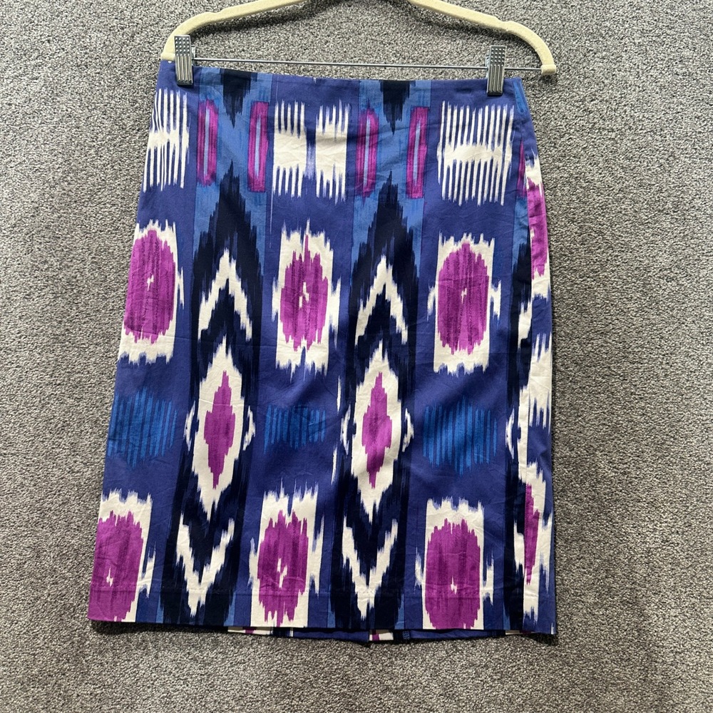 Talbots Pencil Skirt Size 6 Blue Purple Cotton Blend Knee Length Back Zip Office